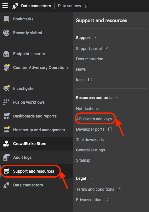 Crowdstrike Customer Portal Data Connectors API Client &amp; Keys